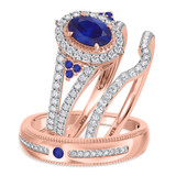 Photo of Kantuta 1 1/2 CT. T.W. Sapphire and Diamond Trio Matching Wedding Ring Set 14K Rose Gold [BT896R-C000]