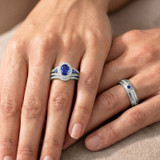 Photo of Kantuta 1 1/2 CT. T.W. Sapphire and Diamond Trio Matching Wedding Ring Set 14K White Gold [BT896W-C000]