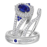 Photo of Kantuta 1 1/2 CT. T.W. Sapphire and Diamond Trio Matching Wedding Ring Set 14K White Gold [BT896W-C000]