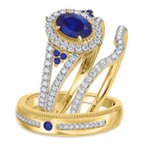 Photo of Kantuta 1 1/2 CT. T.W. Sapphire and Diamond Trio Matching Wedding Ring Set 10K Yellow Gold [BT896Y-C000]