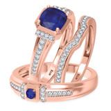 Photo of Bryony 1 5/8 Carat T.W. Sapphire and Diamond Trio Matching Wedding Ring Set 14K Rose Gold [BT897R-C000]