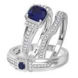 Photo of Bryony 1 5/8 CT. T.W. Sapphire and Diamond Trio Matching Wedding Ring Set 14K White Gold [BT897W-C000]