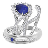 Photo of Liana 2 1/10 CT. T.W. Sapphire and Diamond Trio Matching Wedding Ring Set 14K White Gold [BT898W-C000]