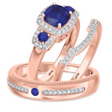 Photo of Kalina 1 3/4 CT. T.W. Sapphire and Diamond Trio Matching Wedding Ring Set 10K Rose Gold [BT899R-C000]