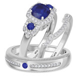Photo of Kalina 1 3/4 CT. T.W. Sapphire and Diamond Trio Matching Wedding Ring Set 10K White Gold [BT899W-C000]