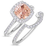 Photo of Iris 2 1/2 CT. T.W. Morganite and Diamond Matching Bridal Ring Set 10K White Gold [BR261W-C000]