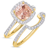 Photo of Iris 2 1/2 Carat T.W. Morganite and Diamond Matching Bridal Ring Set 14K Yellow Gold [BR261Y-C000]