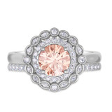 Photo of Charaya 1 3/8 CT. T.W. Morganite and Diamond Matching Bridal Ring Set 10K White Gold [BR262W-C000]