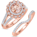 Photo of Pembe 1 1/2 CT. T.W. Morganite and Diamond Matching Bridal Ring Set 14K Rose Gold [BR263R-C000]