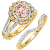 Photo of Pembe 1 1/2 CT. T.W. Morganite and Diamond Matching Bridal Ring Set 10K Yellow Gold [BR263Y-C000]