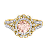 Photo of Pembe 1 1/2 CT. T.W. Morganite and Diamond Matching Bridal Ring Set 14K Yellow Gold [BT263YE-C000]
