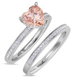 Photo of Arman 2 1/4 Carat T.W. Morganite and Diamond Matching Bridal Ring Set 10K White Gold [BR264W-C000]