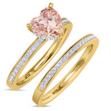 Photo of Arman 2 1/4 Carat T.W. Morganite and Diamond Matching Bridal Ring Set 10K Yellow Gold [BR264Y-C000]