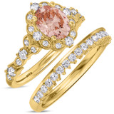 Photo of Bria 2 1/6 Carat T.W. Morganite and Diamond Matching Bridal Ring Set 14K Yellow Gold [BR265Y-C000]