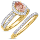 Photo of Sutton 1 3/4 Carat T.W. Morganite and Diamond Matching Bridal Ring Set 10K Yellow Gold [BR267Y-C000]