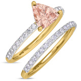 Photo of Bassey 1 1/5 Carat T.W. Morganite and Diamond Matching Bridal Ring Set 14K Yellow Gold [BR269Y-C000]