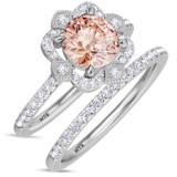 Photo of Hart 1 7/8 Carat T.W. Morganite and Diamond Matching Bridal Ring Set 14K White Gold [BR270W-C000]