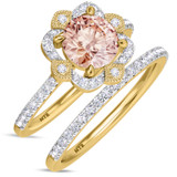 Photo of Hart 1 7/8 Carat T.W. Morganite and Diamond Matching Bridal Ring Set 10K Yellow Gold [BR270Y-C000]