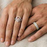 Photo of Amber 3 1/5 CT. T.W. Morganite and Diamond Trio Matching Wedding Ring Set 14K Yellow Gold [BT260Y-C000]