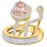 Photo of Amber 3 1/5 CT. T.W. Morganite and Diamond Trio Matching Wedding Ring Set 14K Yellow Gold [BT260Y-C000]