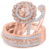 Photo of Charaya 1 3/4 Carat T.W. Morganite and Diamond Trio Matching Wedding Ring Set 14K Rose Gold [BT262R-C000]