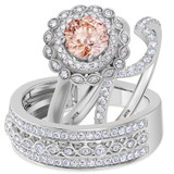 Photo of Charaya 1 3/4 CT. T.W. Morganite and Diamond Trio Matching Wedding Ring Set 14K White Gold [BT262W-C000]