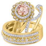 Photo of Charaya 1 3/4 Carat T.W. Morganite and Diamond Trio Matching Wedding Ring Set 14K Yellow Gold [BT262Y-C000]