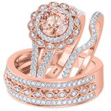 Photo of Pembe 1 7/8 CT. T.W. Morganite and Diamond Trio Matching Wedding Ring Set 10K Rose Gold [BT263R-C000]