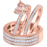 Photo of Arman 2 7/8 CT. T.W. Morganite and Diamond Trio Matching Wedding Ring Set 10K Rose Gold [BT264R-C000]