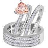 Photo of Arman 2 7/8 CT. T.W. Morganite and Diamond Trio Matching Wedding Ring Set 10K White Gold [BT264W-C000]