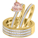 Photo of Arman 2 7/8 Carat T.W. Morganite and Diamond Trio Matching Wedding Ring Set 14K Yellow Gold [BT264Y-C000]