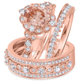 Photo of Bria 2 7/8 Carat T.W. Morganite and Diamond Trio Matching Wedding Ring Set 14K Rose Gold [BT265R-C000]
