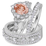 Photo of Bria 2 7/8 CT. T.W. Morganite and Diamond Trio Matching Wedding Ring Set 10K White Gold [BT265W-C000]