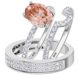 Photo of Zorya 3 CT. T.W. Morganite and Diamond Trio Matching Wedding Ring Set 10K White Gold [BT266W-C000]