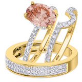 Photo of Zorya 3 Carat T.W. Morganite and Diamond Trio Matching Wedding Ring Set 14K Yellow Gold [BT266Y-C000]