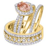 Photo of Sutton 2 1/2 Carat T.W. Morganite and Diamond Trio Matching Wedding Ring Set 10K Yellow Gold [BT267Y-C000]
