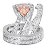 Photo of Arden 2 1/5 Carat T.W. Morganite and Diamond Trio Matching Wedding Ring Set 14K White Gold [BT268W-C000]