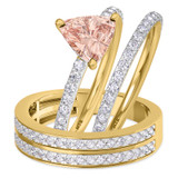 Photo of Bassey 1 3/4 Carat T.W. Morganite and Diamond Trio Matching Wedding Ring Set 10K Yellow Gold [BT269Y-C000]