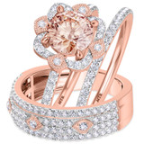 Photo of Hart 2 3/4 CT. T.W. Morganite and Diamond Trio Matching Wedding Ring Set 14K Rose Gold [BT270R-C000]