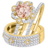 Photo of Hart 2 3/4 Carat T.W. Morganite and Diamond Trio Matching Wedding Ring Set 14K Yellow Gold [BT270Y-C000]