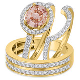 Photo of Sloane 2 1/5 CT. T.W. Morganite and Diamond Trio Matching Wedding Ring Set 10K Yellow Gold [BT272Y-C000]