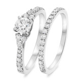 Photo of Dothan 1 1/10 ct tw. Lab Grown Diamond Round Solitaire Bridal Set 14K White Gold [BR1414W-C000]