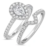 Photo of Adeola 1 1/10 ct tw. Lab Grown Diamond Pear Solitaire Bridal Set 14K White Gold [BR1418W-C000]