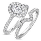 Photo of Adeola 1 1/10 ct tw. Lab Grown Diamond Pear Solitaire Bridal Set 14K White Gold [BR1418W-C000]