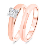 Photo of Jandi 3/4 ct tw. Lab Grown Diamond Princess Solitaire Bridal Set 14K Rose Gold [BR1702R-K070]