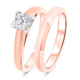 Photo of Jandi 1 ct tw. Lab Grown Diamond Princess Solitaire Bridal Set 14K Rose Gold [BR1702R-K095]