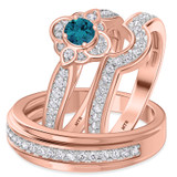 Photo of Salima 1 1/10 ct tw. Blue Diamond Round Solitaire Trio Set 14K Rose Solid Gold [BT215R-B033]