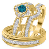 Photo of Salima 1 1/10 ct tw. Blue Diamond (Treated) Round Solitaire Trio Set 14K Yellow Gold [BT215Y-B033]
