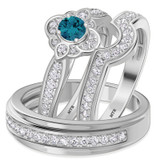 Photo of Salima 1 1/10 ct tw. Blue Diamond Round Solitaire Trio Set 10K White Solid Gold [BT215W-B033]