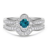 Photo of Salima 7/8 CT. T.W. Blue Diamond Round Solitaire Bridal Set 10K White Solid Gold [BR215W-B033]